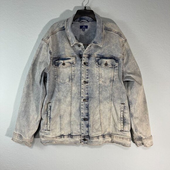 Mens Denim Trucker Jean Jacket Lt Wash Blue Retro Casual Relaxed Workwear 2XL - Picture 8 of 9